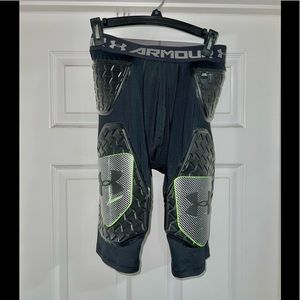 UNDER ARMOUR Men S/M Football Thigh Leg Pads Black Green ARMY 11 Compression UA